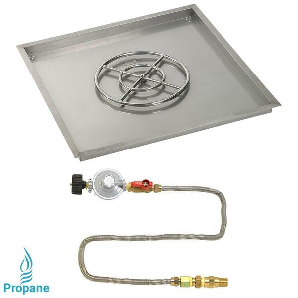 American Fireglass 36 In. Square Stainless Steel Drop-In Pan With Match Light Kit - Propane SS-SQPMKIT-P-36
